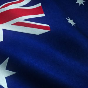 A closeup shot of the waving flag of Australia with interesting textures